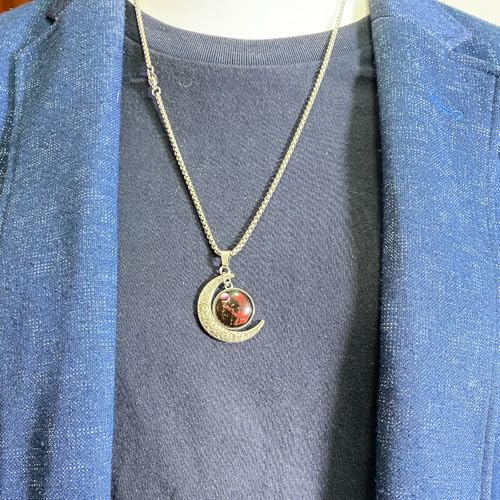 Stainless Steel Mens Necklace 12 Zodiac Moon Galaxy Pendant Necklace,22.8 Inch Stainless Steel Chain, 1.13 Inch Aries/Pisces Celestial Crescent Moon Star Sign Charm Jewelry - style: Virgo（8.23-9.22）
