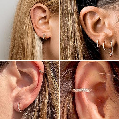 316L Surgical Steel Huggie Hoop Earrings | Dainty Pave Cubic Zirconia Cartilage Tiny Earring for Sensitive Ears Hypoallergenic Lightweight for Women Men - style: Rose Gold Plated,20G*12mm