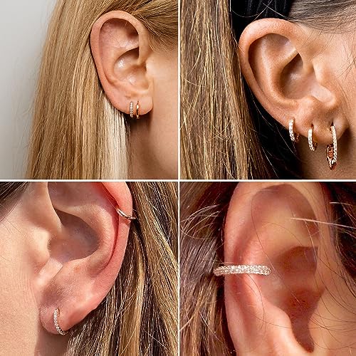 316L Surgical Steel Huggie Hoop Earrings | Dainty Pave Cubic Zirconia Cartilage Tiny Earring for Sensitive Ears Hypoallergenic Lightweight for Women Men - style: Rose Gold Plated,20G*10mm