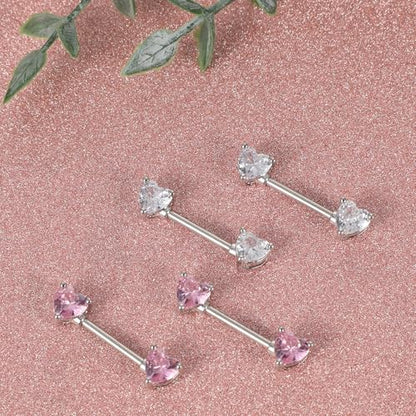 2 Pairs 14G Heart Nipple Rings, Stainless Steel Love Heart Barbell Tongue Rings Set, Nipple Piercing Barbell Ring Jewelry for Women Men(16mm)