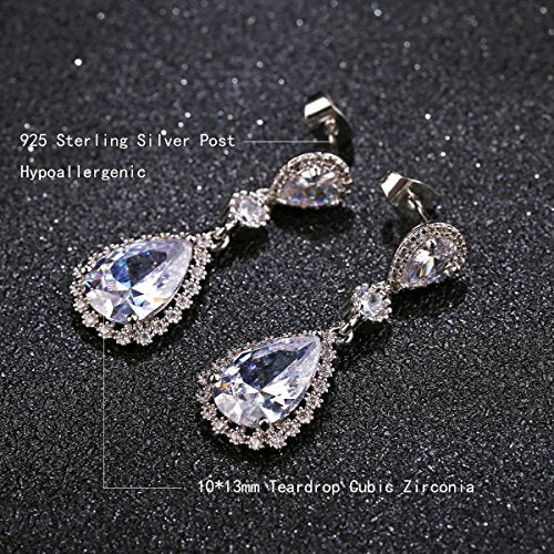 Teardrop Dangle Earrings for Wedding - Sparkly Sterling Silver Cubic Zirconia Crystal Rhinestone Drop Earrings Pierced Austrian Style Hypoallergenic Earrings Womens Bridal Jewelry - style: Teardrop Earrings (Silver)