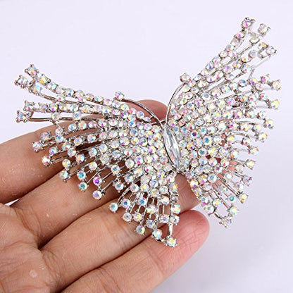 EVER FAITH Austrian Crystal Gorgeous Volant Butterfly Brooch for Bride, Prom, Bridal - color: Clear AB Silver-Tone