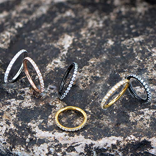 OUFER Gold Hinged Segment Earring Hoop 16G Stainless Steel with Cartilage Earrings Clear CZ Paved Tragus Helix Earrings Cartilage Earring Septum Nose Ring Hoop - color: Gold,18G,6mm