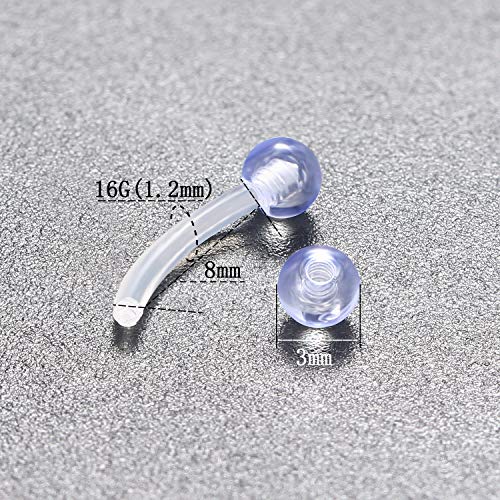 16G Clear Plastic Curved Barbells Eyebrow Ring Snake Eyes Tongue Rings Acrylic Bioflex Cartilage Helix Tragus Earrings Nipple Belly Lip Ring Piercing Retainer Length 6mm 8mm 10mm 12mm 36pcs - color: 36Pcs 16G 8mm