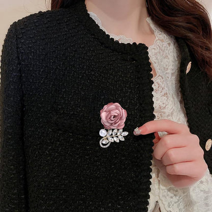 Fabric Camellia Flower Brooches Fashion Cubic Zirconia Flowers Brooch Classic for Party Dance Wedding Banquet for Elegant Women Ladies Beautiful Girls Lapel Pins Dress Suit Clothes Pearl Accessories Jewelry Valentine's Day Decor Christmas Gifts