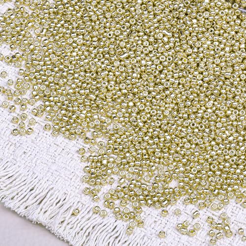 2000pcs Glass Seed Beads Bulk, 4mm 6/0 Mini Pony Spacer Small Individual Color Seed Beads for DIY Bracelet Necklaces Wrist Jewelry Making, Bright Gold - color: Bright Gold