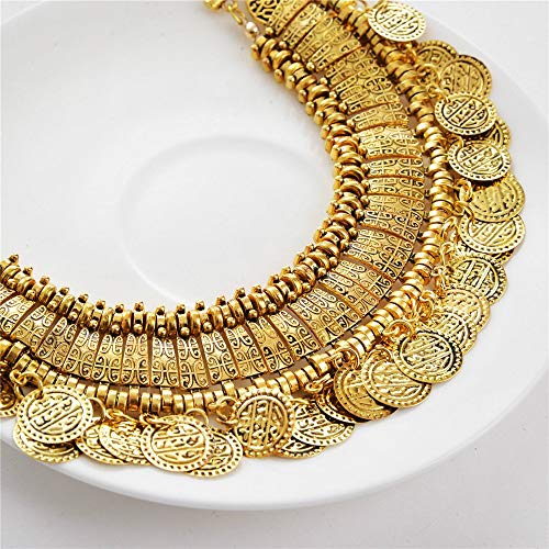 LUREME Vintage Engraved Coin Bib Statement Necklace Clavicle Necklace (01003295) - style: Antique Gold
