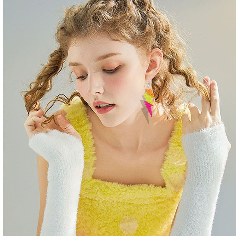 ONLYJUMP Acrylic Exaggerated Lightning Earrings Statement Punk Retro Geometric Delicate Neon Personalized Earrings Accessory Jewelry for Women - color: Orange yellow