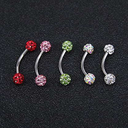 ZS 16 Gauge Eyebrow Rings Curved Barbell 4mm Crystal Ball Belly Button & Nipple Rings - color: AB white 2pcs
