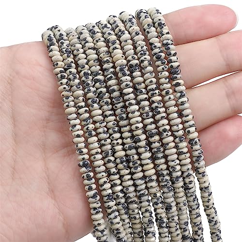 BEADIA Natural Dalmatian Stone Spacer Beads Caps Rondelle Disk Loose Beads for Beading Jewelry Making 4mmx2mm 38cm - color: Dalmatian Stone, size: Rondelle Disk 4mm x 2mm