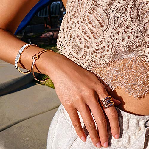 Gold Silver Cuff Bracelet for Women, 14K Gold Plated 316L Stainless Steel Knot Tie Bangle Cuff Chunky Bracelets for Lady - color: Rose Gold