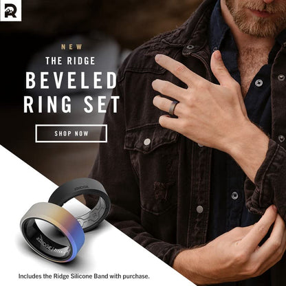 The Ridge Tungsten Rings For Men - Mens Wedding Band - Strong, Durable, and Scratch-Resistant Beveled Ring With Silicone Band - color: Burnt Titanium
