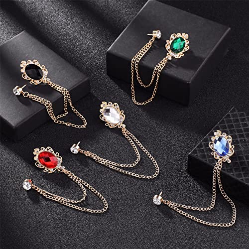 4PCS Gem Brooch Lapel Pin Chain for Men Retro Crystal Tassel Chain Brooch Pin Career Suit Tuxedo of Shirts Tie Hat Scarf Father's Day Gift - color: 4PCS Gem Brooch