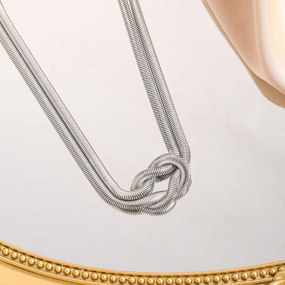 Chunky Knot Choker Necklace for Women Double Snake Chain Statement Collar Gold & Silver Tone Adjustable Party Daily Wear Jewelry Gifts - color: Silver