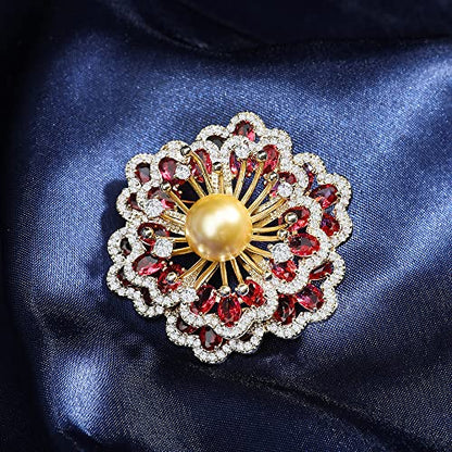 Brooches for Women, Shiny Cubic Zirconia Brooch Pins for Women Fashion Brooch Pin Broach Jewelry Gift - color: Red Peony Flower