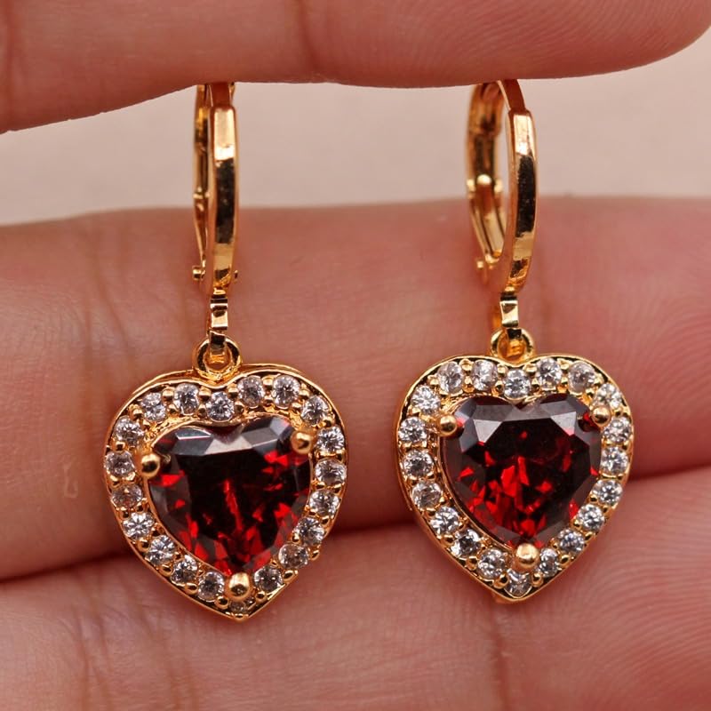18K Gold Plated Flower Dangle Earrings for Women, Hypoallergenic Cubic Zirconia Earrings, Elegant CZ Drop Earrings, Statement Jewelry Gifts Party Fashion - style: OBS4665_GD_RD