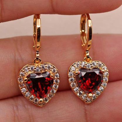 18K Gold Plated Flower Dangle Earrings for Women, Hypoallergenic Cubic Zirconia Earrings, Elegant CZ Drop Earrings, Statement Jewelry Gifts Party Fashion - style: OBS4665_GD_RD