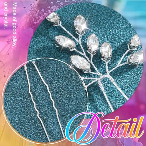 Heread Crystal Bride Wedding Hair Pins Rhinstones Bridal Hair Accessories Head Piece for Women and Girls (Pack of 3) - color: A Silver