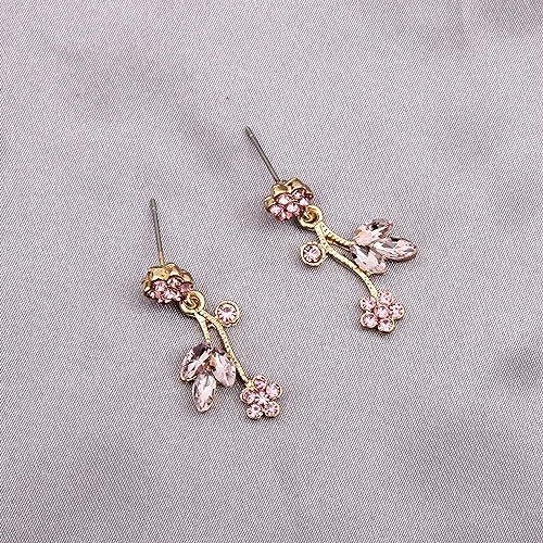 Brides Bridesmaid Flower Leaf Choker Necklace Dangle Earrings Link Bracelet Austrian Crystal Wedding Jewelry Set for Prom Costume Party Accessories for Woman - color: Light Rose-Gold Plated