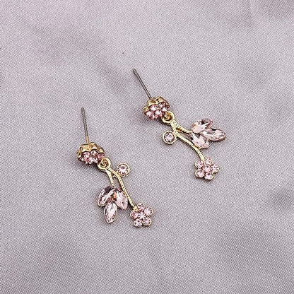Brides Bridesmaid Flower Leaf Choker Necklace Dangle Earrings Link Bracelet Austrian Crystal Wedding Jewelry Set for Prom Costume Party Accessories for Woman - color: Light Rose-Gold Plated