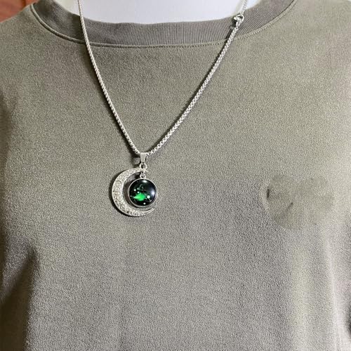 Stainless Steel Mens Necklace 12 Zodiac Moon Galaxy Pendant Necklace,22.8 Inch Stainless Steel Chain, 1.13 Inch Aries/Pisces Celestial Crescent Moon Star Sign Charm Jewelry - style: Aries（3.21-4.19）
