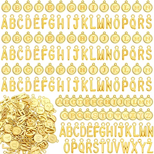 8 Sets/ 208 Pieces Mixed Alphabet Charms Round Letter Pendants A-Z Initial Letter Metal Charms for Jewelry Making and DIY Crafting(Golden)