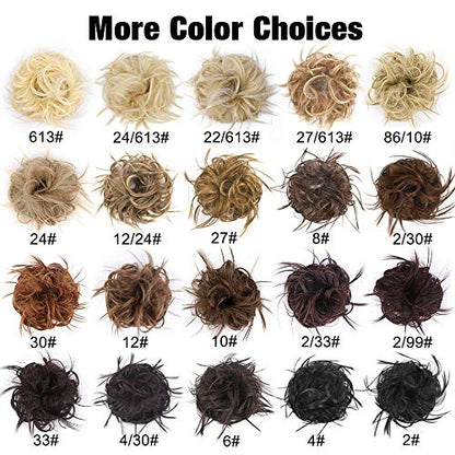 HMD Tousled Updo Messy Bun Hairpiece Hair Extension Ponytail for Women | Synthetic Hair Bun Extension with Elastic Rubber Band, Tousled Updo Messy Bun Hairpiece for Ponytail Styles Daily Party - color: Dark Brown mix Light Auburn