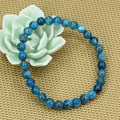Angelstones Gemstones 6mm Round Beads Healing Crystal Bracelet for women | Natural Gemstone, Handmade Gifts for Women, Healing Crystal Round Beaded Stretch Bracelets, Unisex Jewelry for Women and Men - color: Blue Green Apatite