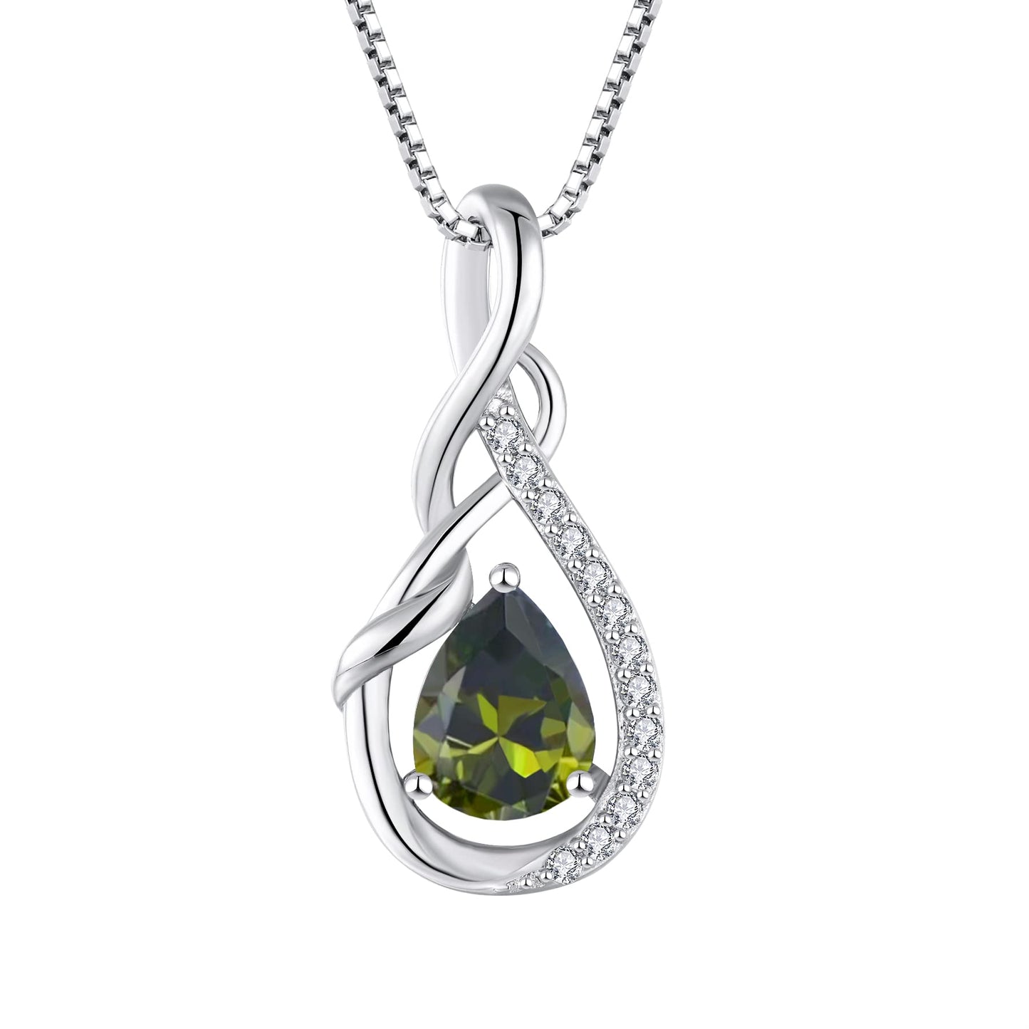 STARCHENIE Infinity Teardrop Necklace for Women 925 Sterling Silver Pendant Birthstone Jewelry - color: Silver-08-Aug-Peridot