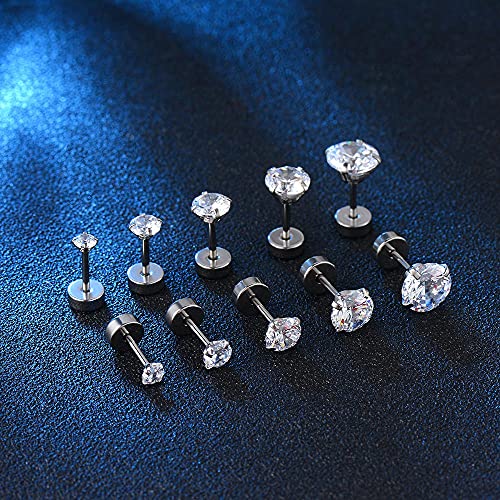 Stud Earrings Set 316L Stainless Steel Hypoallergenic Earrings for Women Men Earrings 3-7mm Cubic Zirconia Earrings Tragus Cartilage Helix Lobel Ear Studs 20G,Pack of 5 Pairs - color: A02:5Pairs(SILVER)