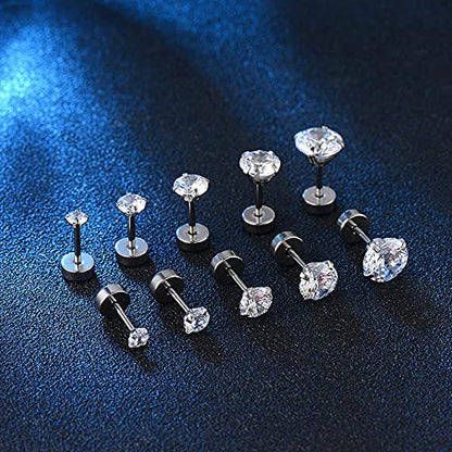 Stud Earrings Set 316L Stainless Steel Hypoallergenic Earrings for Women Men Earrings 3-7mm Cubic Zirconia Earrings Tragus Cartilage Helix Lobel Ear Studs 20G,Pack of 5 Pairs - color: A02:5Pairs(SILVER)