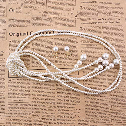 Handmade Faux Pearl Necklace and Clip on Earrings Jewelry Sets for Women Bib Choker Collar Necklace - color: Double Necklace+Screw Clip Earrings
