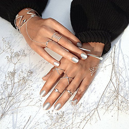 Delicate Hand Chain Ring & Bracelet .925 Sterling Silver 14K Gold Plated - color: Silver