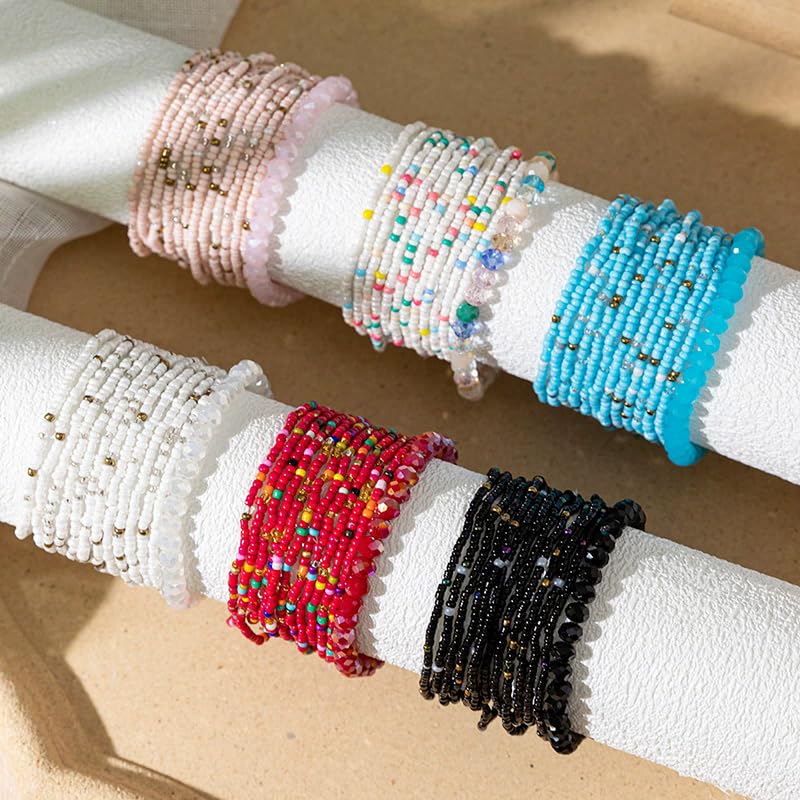 Boho Colorful Stackable Crystal Glass Beads Stretch Bracelets Multilayered Bracelets for Women Bohemian Jewelry - color: Colors Mix