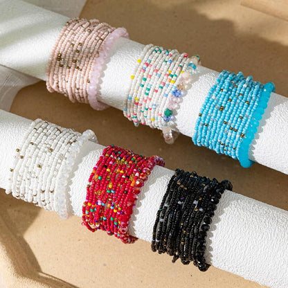 Boho Colorful Stackable Crystal Glass Beads Stretch Bracelets Multilayered Bracelets for Women Bohemian Jewelry - color: Colors Mix