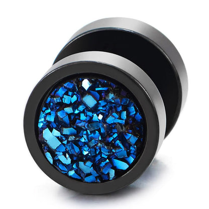 10mm Women Mens Black Circle Stud Earrings Black Glitter, Steel Cheater Fake Ear Plugs Gauges Tunnel - color: Color: Black & Blue