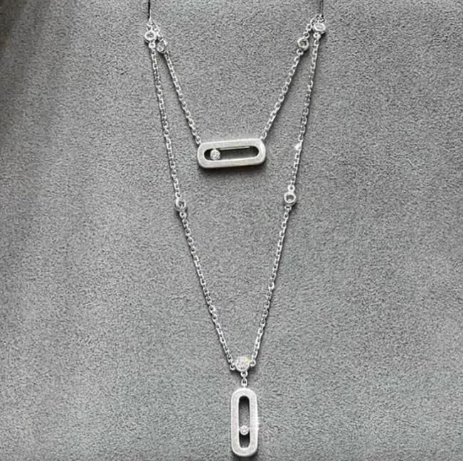 Diamond necklace for women, simple geometric single diamond double-layer, fashionable autumn and winter sweater chain, versatile clavicle - color: Silver