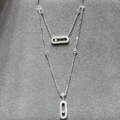 Diamond necklace for women, simple geometric single diamond double-layer, fashionable autumn and winter sweater chain, versatile clavicle - color: Silver