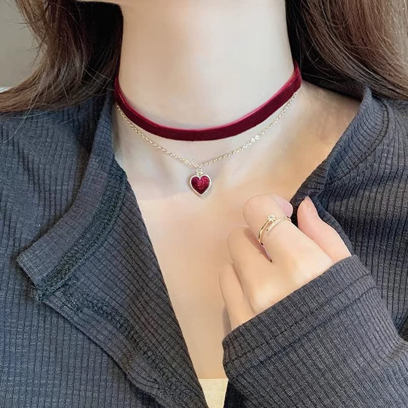 Black Choker Necklaces for Women 90s Red Black Velvet Choker Necklace Thick Thin Chocker Tube Heart Circle Choker Necklace Lace Tatto Collar Necklace Goth Choker Jewelry - style: D2-heart