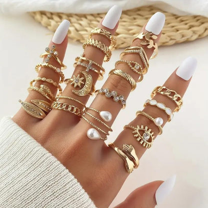 Golden Knuckle Rings Set for Women, 14k Golden Plated Open Stacking Knuckle Midi Rings Dainty Cubic Zirconia Crystal Simple Hollow Cute Rings Pack Jewelry Gifte - color: Golden 26PCS