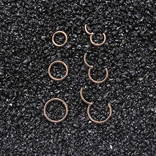 SCERRING 18G Stainless Steel Hinged Clicker Segment Septum Nose Lip Ring Hoop Cartilage Tragus Sleeper Earrings Body Piercing Jewelry 6mm 8mm 10mm 6PCS - color: 3 Pairs - Rose Gold