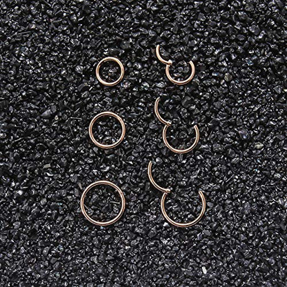 SCERRING 18G Stainless Steel Hinged Clicker Segment Septum Nose Lip Ring Hoop Cartilage Tragus Sleeper Earrings Body Piercing Jewelry 6mm 8mm 10mm 6PCS - color: 3 Pairs - Rose Gold
