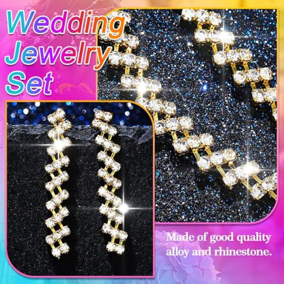 Aukmla Bridal Jewelry Set Silver Sparkly Choker Wedding Necklace Bracelet Earring Sets Prom Necklaces for Women and Brides - color: Gold