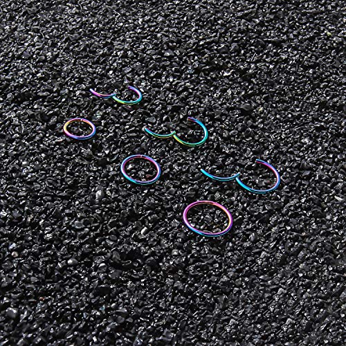 SCERRING 18G Stainless Steel Hinged Clicker Segment Septum Nose Lip Ring Hoop Cartilage Tragus Sleeper Earrings Body Piercing Jewelry 6mm 8mm 10mm 6PCS - color: 3 Pairs - Rainbow