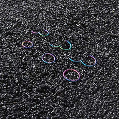 SCERRING 18G Stainless Steel Hinged Clicker Segment Septum Nose Lip Ring Hoop Cartilage Tragus Sleeper Earrings Body Piercing Jewelry 6mm 8mm 10mm 6PCS - color: 3 Pairs - Rainbow