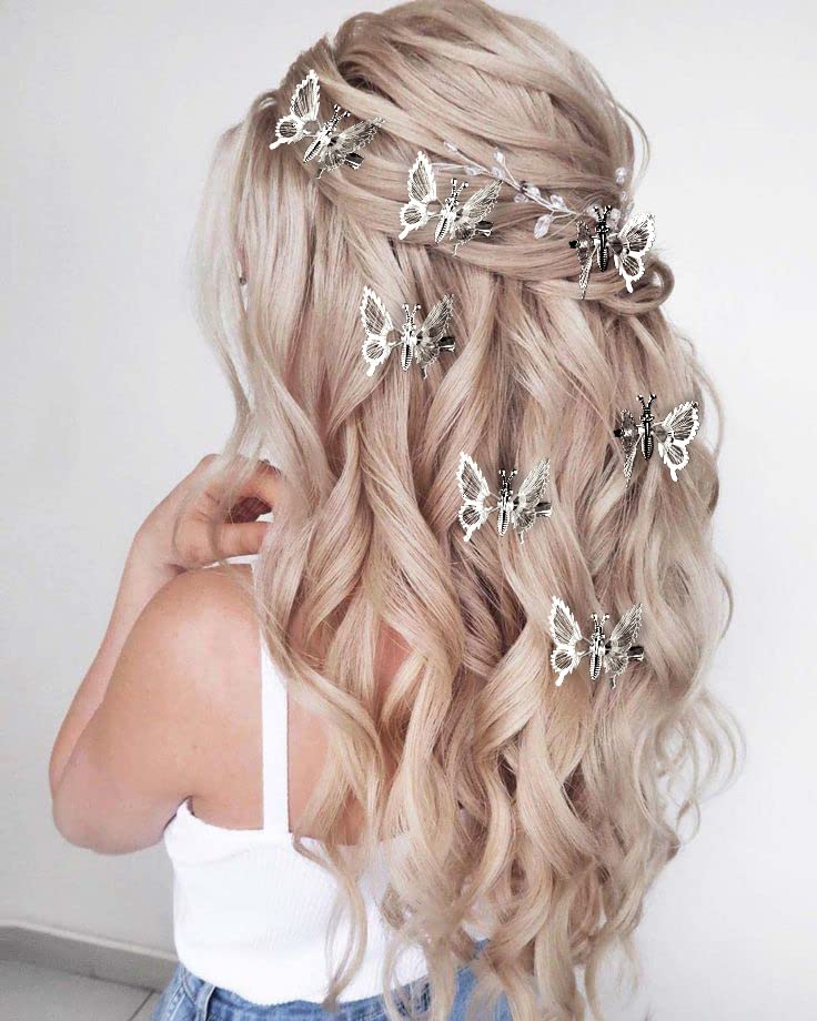 DEEKA 12 PCS 3D Moving Butterfly Hair Clips Metal Silver Moving Wings Butterfly Hair Accessories 90s Hair Clips Barrette for Women and Girls -Silver - color: Silver