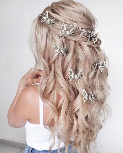 DEEKA 12 PCS 3D Moving Butterfly Hair Clips Metal Silver Moving Wings Butterfly Hair Accessories 90s Hair Clips Barrette for Women and Girls -Silver - color: Silver