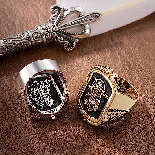 NICEDREAM Double Initial Flip Ring - Custom Monogram Signet Ring for Him - Father's Day Gift - color: Silver