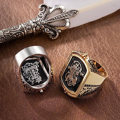 NICEDREAM Double Initial Flip Ring - Custom Monogram Signet Ring for Him - Father's Day Gift - color: Silver
