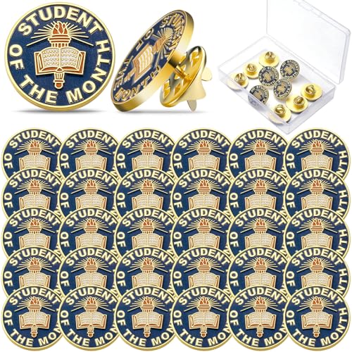 Huquary 30 Pcs Student of the Month Lapel Pins Bulk Appreciation Reward Gifts Enamel Badge Recognition Pins 3/4 Inch Motivational Awards for Students School Classroom Teacher Supplies